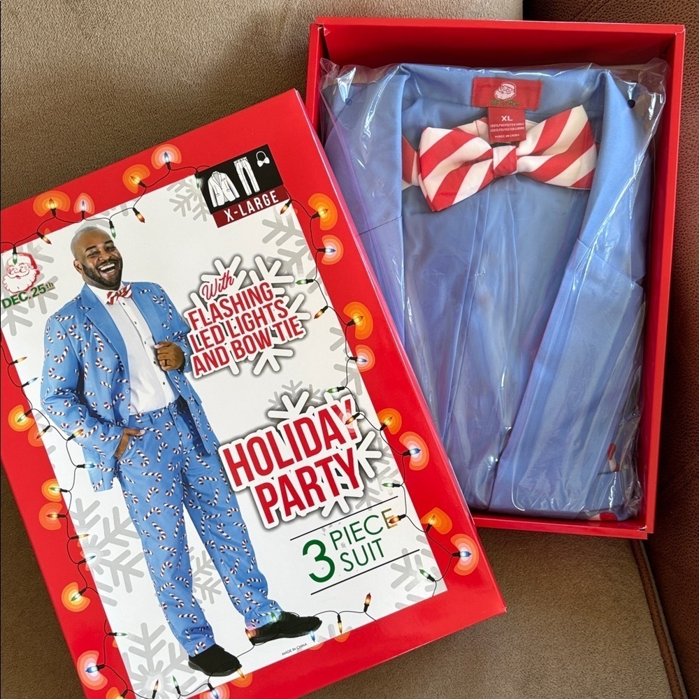 Brand New Dec 25th Men's Holiday 3-Piece LED Light Up Suit Set Christmas Blue